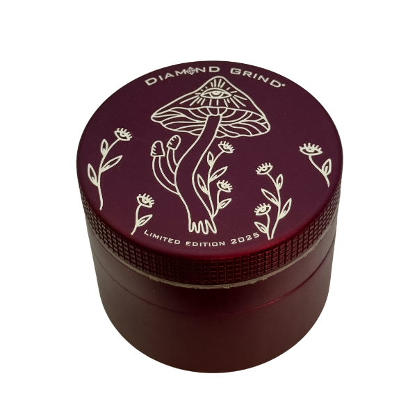 Purple Mushroom Limited Edition 4 Piece Threadless Herb Grinder with Smell Proof Lid