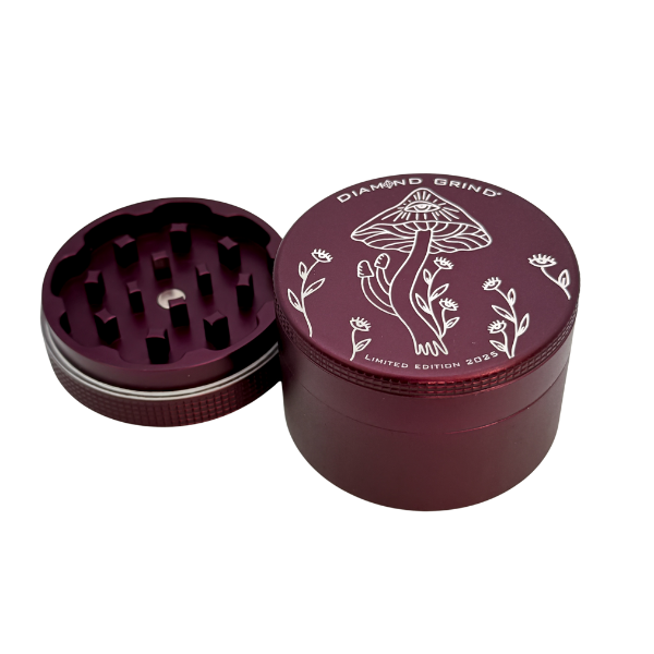 Purple Mushroom Limited Edition 4 Piece Threadless Herb Grinder with Smell Proof Lid