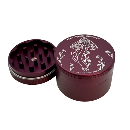 Purple Mushroom Limited Edition 4 Piece Threadless Herb Grinder with Smell Proof Lid