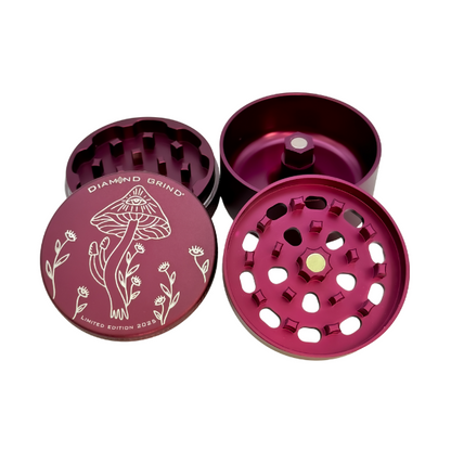 Purple Mushroom Limited Edition 4 Piece Threadless Herb Grinder with Smell Proof Lid